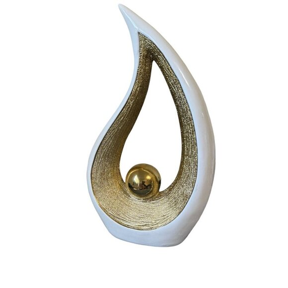 Modern Decorative Objects White Pearl and Gold Home Accent Art Ceramic 12.8" H - Picture 6 of 9